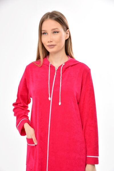 3106 Likapa Fermuarlı Uzun Kapüşonlu Havlu Elbise