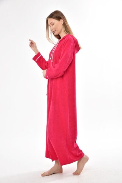 3106 Likapa Fermuarlı Uzun Kapüşonlu Havlu Elbise