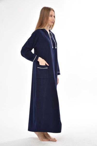 3106 Likapa Fermuarlı Uzun Kapüşonlu Havlu Elbise LACİVERT - 2XL