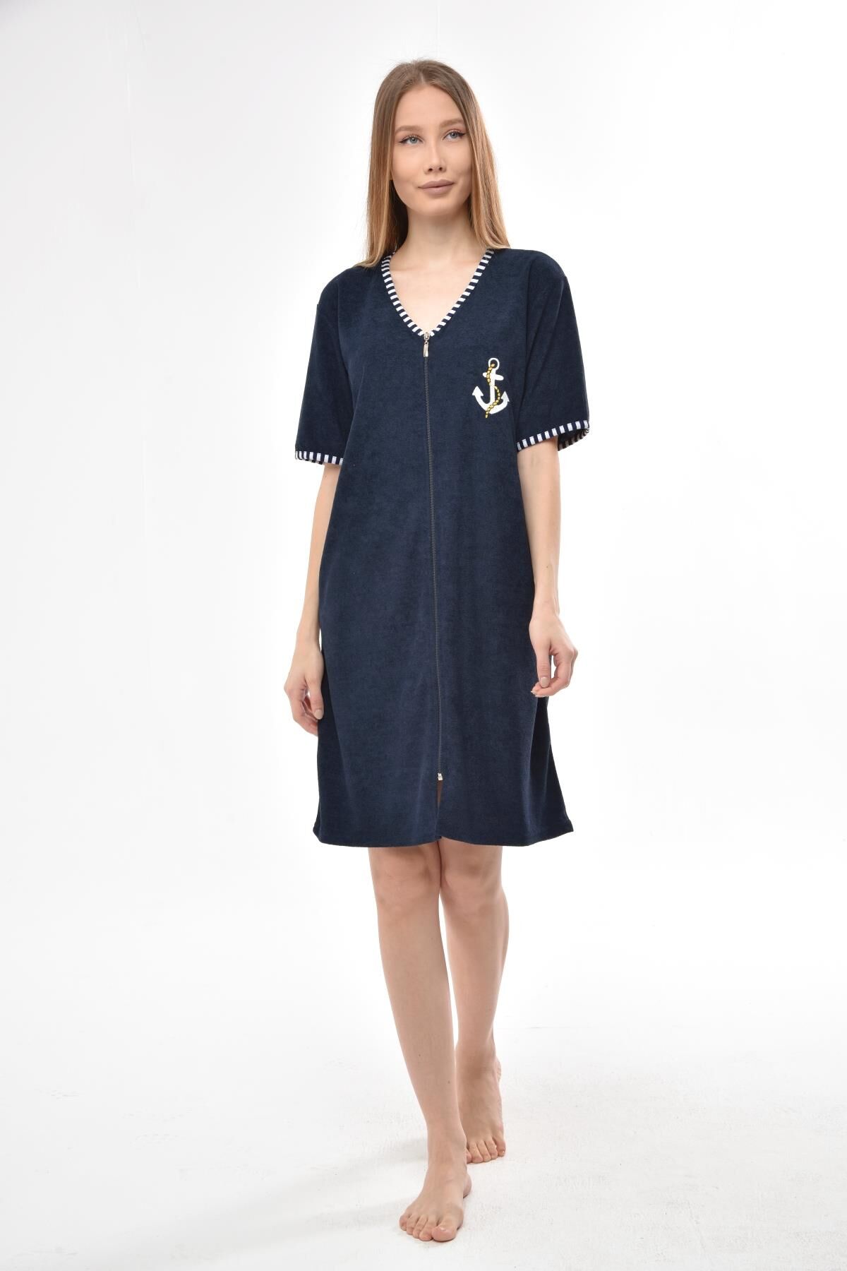 3104 Likapa Fermuarlı Havlu Elbise LACİVERT - 2XL