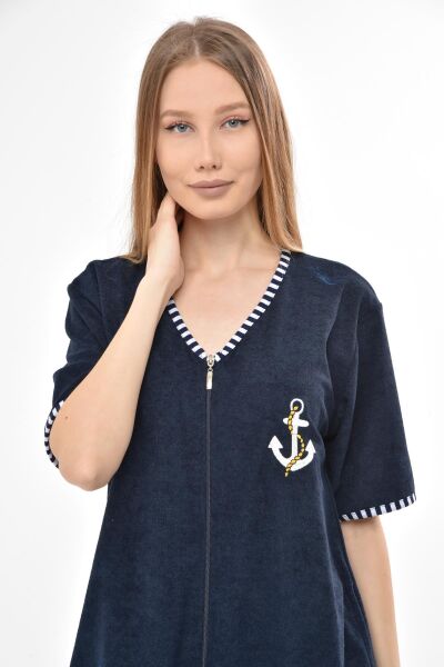 3104 Likapa Fermuarlı Havlu Elbise LACİVERT - 2XL