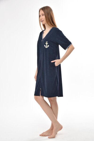 3104 Likapa Fermuarlı Havlu Elbise LACİVERT - 2XL