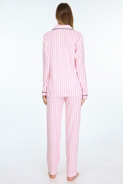 Likapa Penye Uzun Kol Pijama Takımı 001352-05 PEMBE ÇİZGİLİ - L