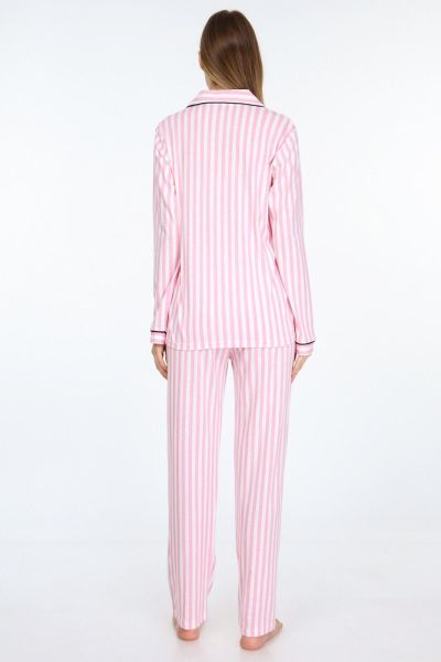 Likapa Penye Uzun Kol Pijama Takımı 001352-05 PEMBE ÇİZGİLİ - 3XL