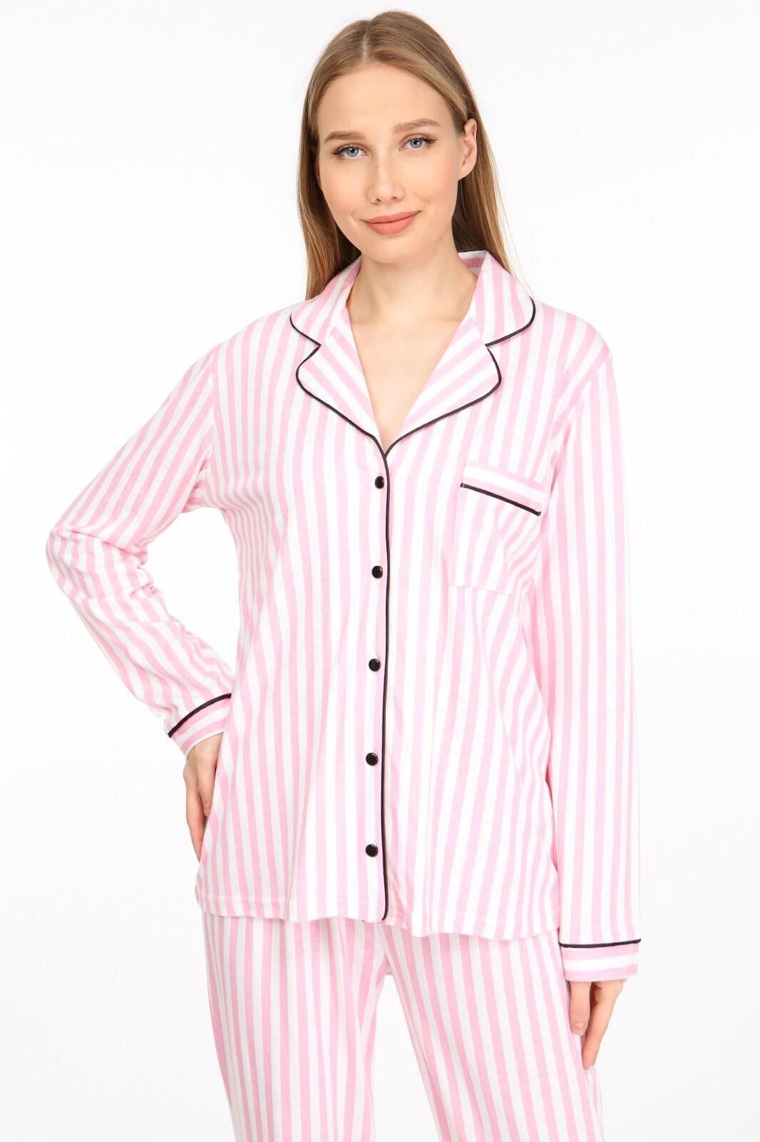 Likapa Penye Uzun Kol Pijama Takımı 001352-05 PEMBE ÇİZGİLİ - S