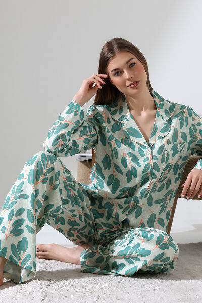 LİKAPASHOP VİSKON UZUN KOL PİJAMA TAKIMI Mint - 2XL