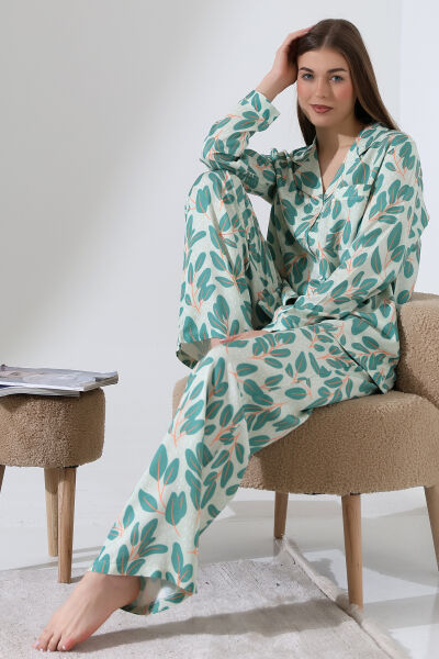 LİKAPASHOP VİSKON UZUN KOL PİJAMA TAKIMI Mint - 2XL