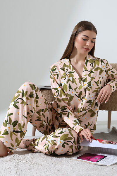LİKAPASHOP VİSKON UZUN KOL PİJAMA TAKIMI SOMON - L