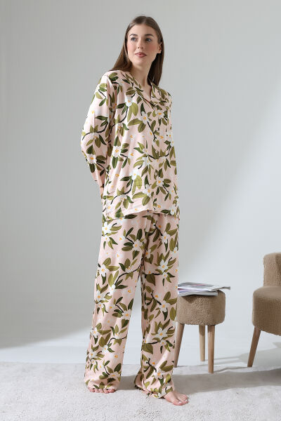 LİKAPASHOP VİSKON UZUN KOL PİJAMA TAKIMI SOMON - 2XL