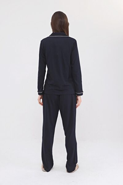 Likapa Penye Önden Düğmeli Hamile Lohusa UZUN KOL PİJAMA TAKIMI Laciv-Pembe - L