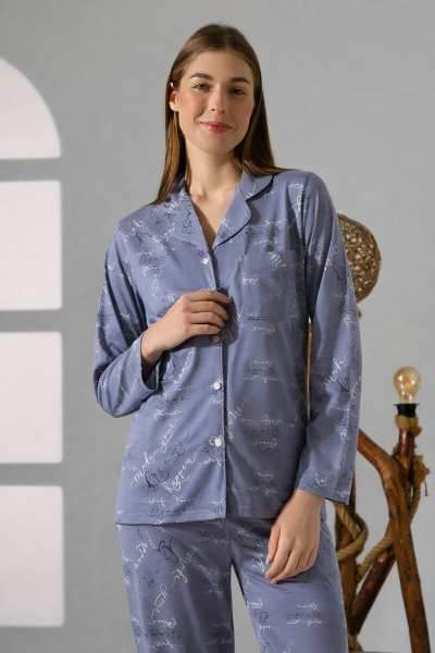 LikapaShop Penye Uzun Kol Pijama Takımı 001352-04 M