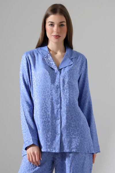 LİKAPASHOP VİSKON JAKARLI UZUN KOL PİJAMA TAKIMI Mavi - 2XL