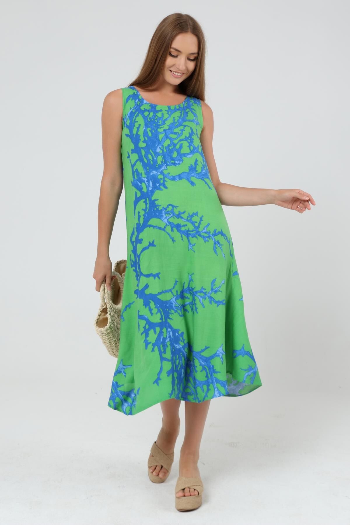 Likapa Yazlık Askılı Viskon Elbise 2691 Yeşil  - 2XL