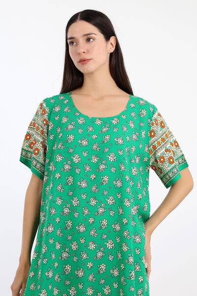 LİKAPASHOP VİSKON KISA KOL ELBİSE 2726 YEŞİL KÜÇÜK ÇİÇEK - XL