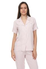 Kısa Kollu Gömlek Yaka Dokuma Pijama Takımı