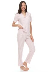 Kısa Kollu Gömlek Yaka Dokuma Pijama Takımı