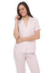 Kısa Kollu Gömlek Yaka Dokuma Pijama Takımı