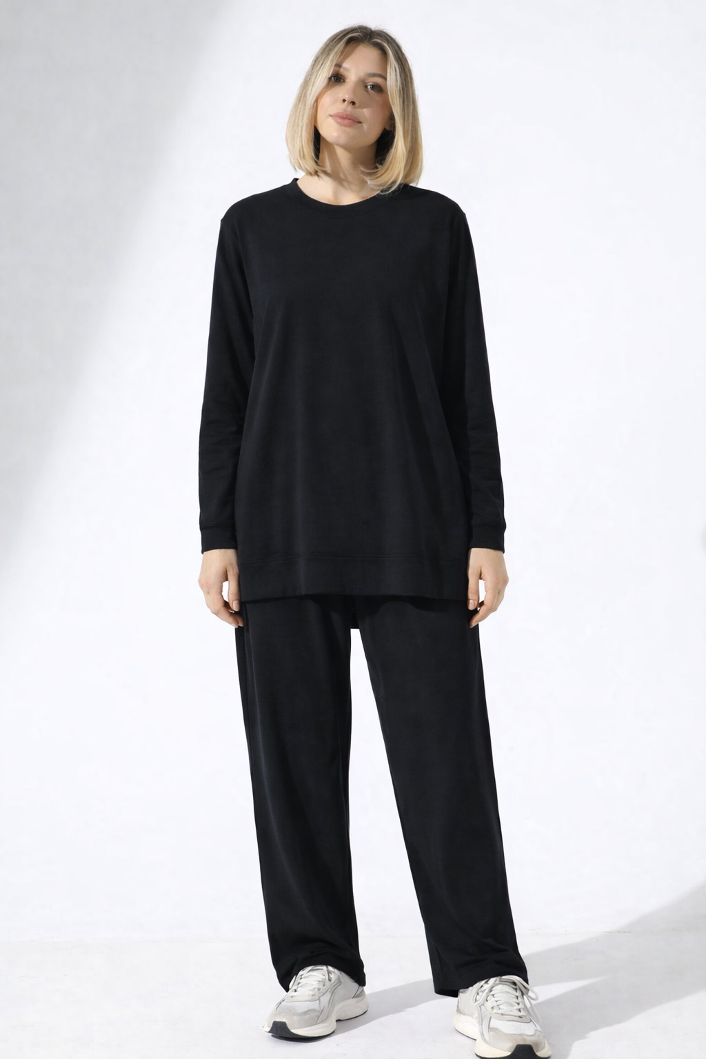 İki iplik Kumaş Bisiklet Yaka Eşofman Takımı 550 SİYAH - M