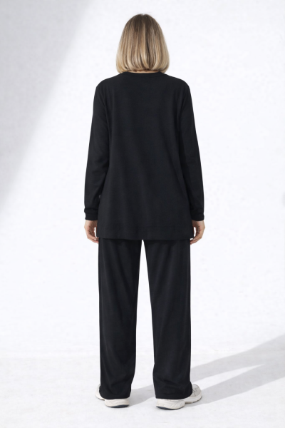 İki iplik Kumaş Bisiklet Yaka Eşofman Takımı 550 SİYAH - M