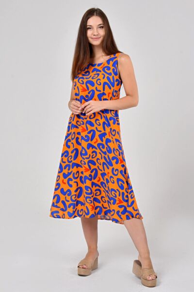 Likapa Yazlık Askılı Viskon Elbise 2691 Turuncu Leopar - 2XL