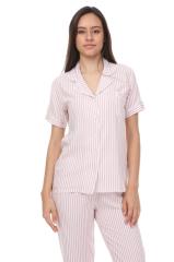 Kısa Kollu Gömlek Yaka Dokuma Pijama Takımı M