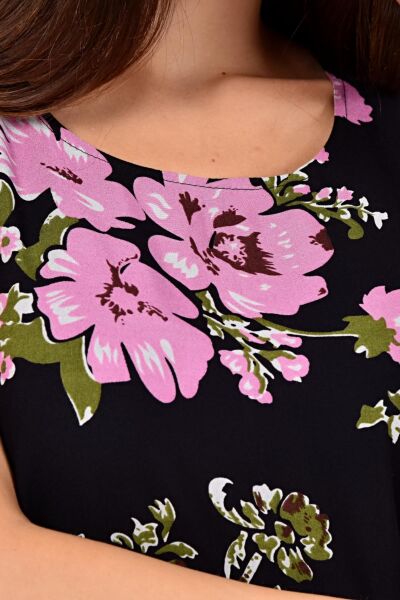 Likapa Yazlık Askılı Viskon Elbise 2691 Siyah Pembe - 2XL