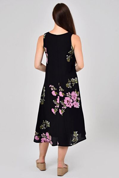 Likapa Yazlık Askılı Viskon Elbise 2691 Siyah Pembe - 2XL