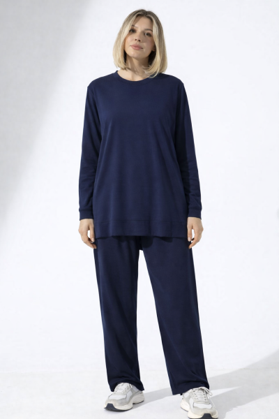 İki iplik Kumaş Bisiklet Yaka Eşofman Takımı 550 LACİVERT - XL