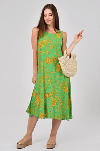Likapa Yazlık Askılı Viskon Elbise 2691 Yeşil Sarmaşık - M