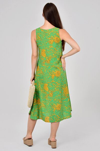Likapa Yazlık Askılı Viskon Elbise 2691 Yeşil Sarmaşık - 2XL