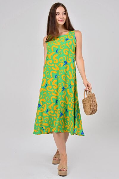 Likapa Yazlık Askılı Viskon Elbise 2691 Yeşil Leopar - S