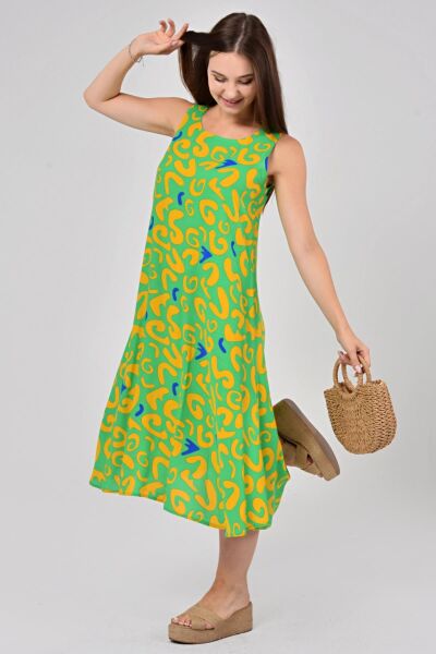 Likapa Yazlık Askılı Viskon Elbise 2691 Yeşil Leopar - L