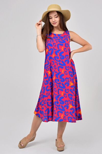 Likapa Yazlık Askılı Viskon Elbise 2691 Fuşya Leopar - XL