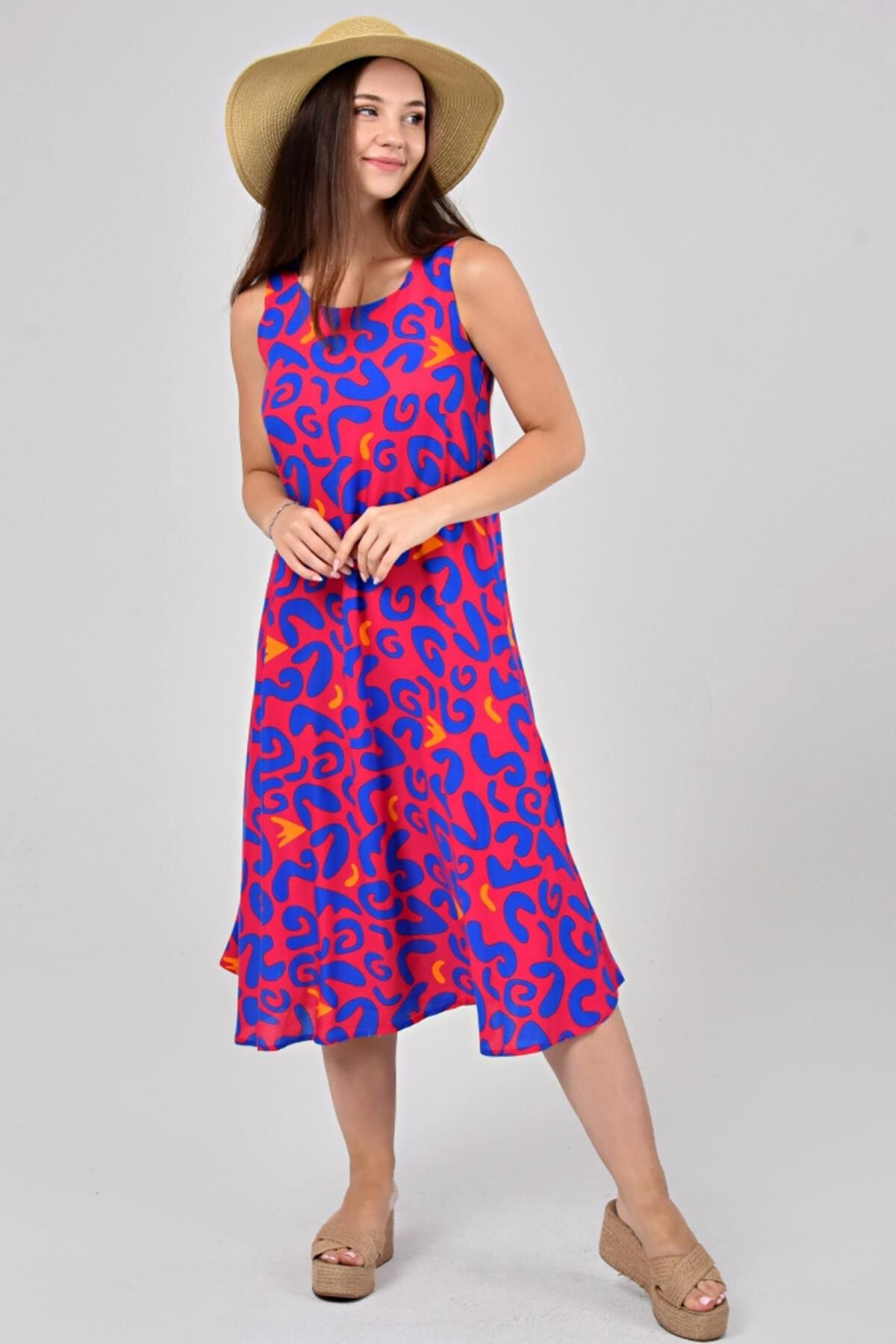 Likapa Yazlık Askılı Viskon Elbise 2691 Fuşya Leopar - 2XL