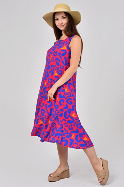 Likapa Yazlık Askılı Viskon Elbise 2691 Fuşya Leopar - 2XL