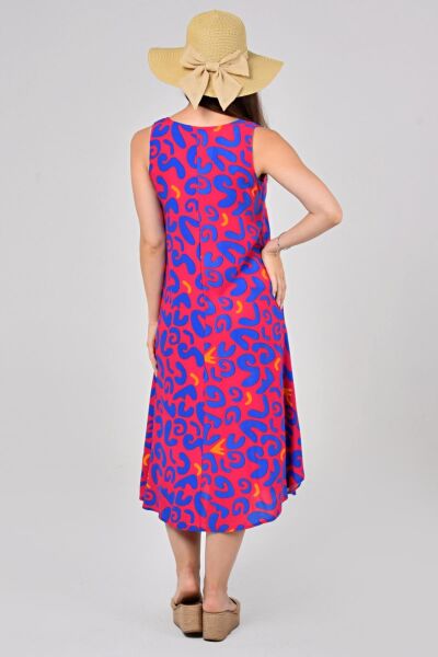 Likapa Yazlık Askılı Viskon Elbise 2691 Fuşya Leopar - 2XL