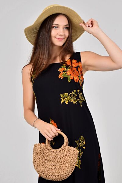 Likapa Yazlık Askılı Viskon Elbise 2691 Siyah Tutuncu - M