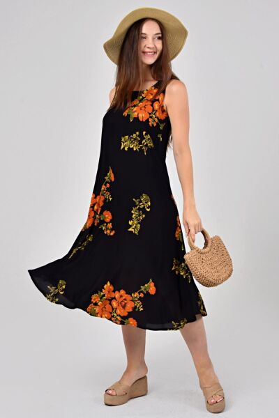 Likapa Yazlık Askılı Viskon Elbise 2691 Siyah Tutuncu - L