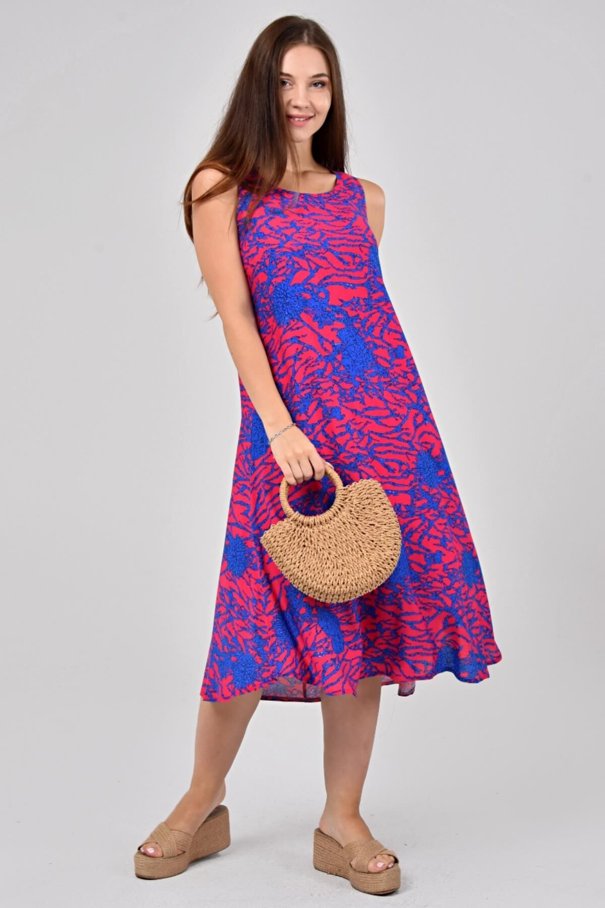 Likapa Yazlık Askılı Viskon Elbise 2691 Fuşya Sarmaşık - S