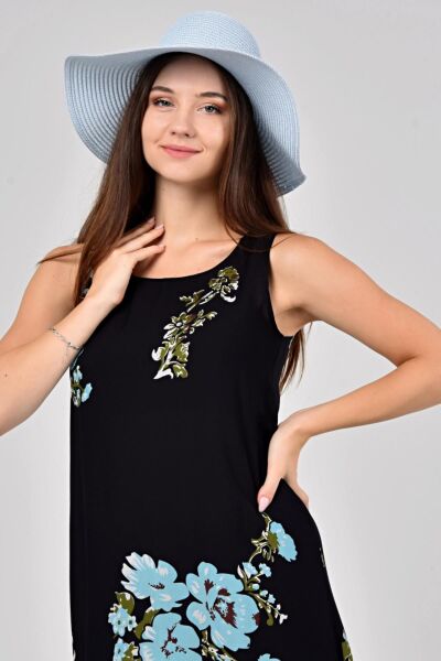 Likapa Yazlık Askılı Viskon Elbise 2691 Siyah Mavi - XL