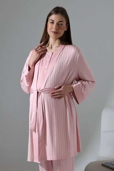 LikapaShop 3'LÜ HAMİLE PİJAMA TAKIMI MAVİ YAPRAK - 2XL