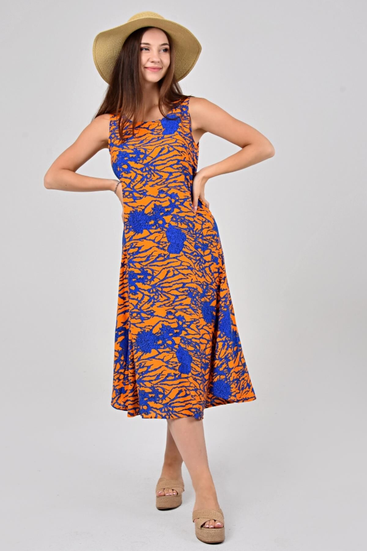 Likapa Yazlık Askılı Viskon Elbise 2691 Turuncu Sarmaşık - S