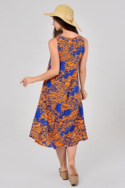 Likapa Yazlık Askılı Viskon Elbise 2691 Turuncu Sarmaşık - L