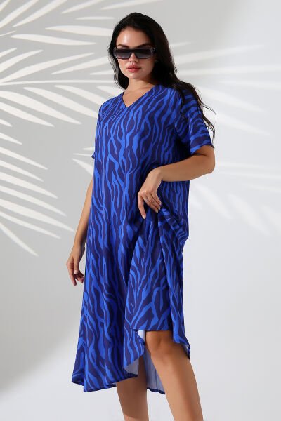 Likapa Yazlık Büyük Beden Viskon  V Yaka Kısa Kol Elbise 2688 S