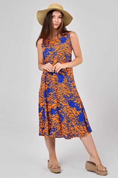 Likapa Yazlık Askılı Viskon Elbise 2691 Turuncu Sarmaşık - XL