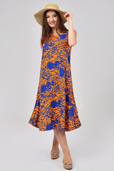 Likapa Yazlık Askılı Viskon Elbise 2691 Turuncu Sarmaşık - 2XL