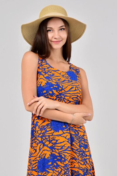 Likapa Yazlık Askılı Viskon Elbise 2691 Turuncu Sarmaşık - 2XL