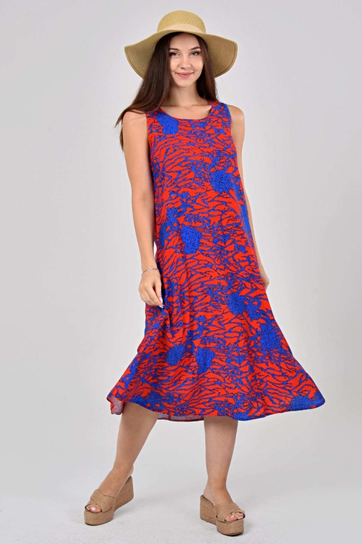 Likapa Yazlık Askılı Viskon Elbise 2691 Kırmızı Sarmaşık - S