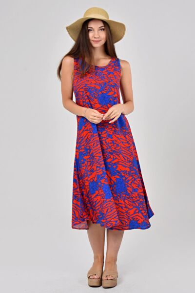 Likapa Yazlık Askılı Viskon Elbise 2691 Kırmızı Sarmaşık - XL