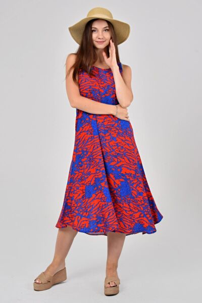 Likapa Yazlık Askılı Viskon Elbise 2691 Kırmızı Sarmaşık - XL